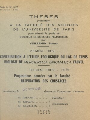 cover image of Contribution à l'étude écologique du lac de Tunis